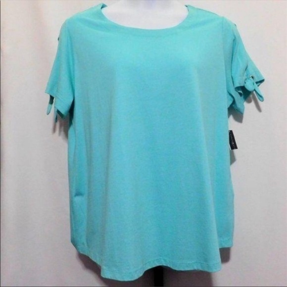 NEW Plus Karen Scott Aqua Tee Shirt Top Short Sleeves Stretch Jersey Size 0X - Picture 2 of 8